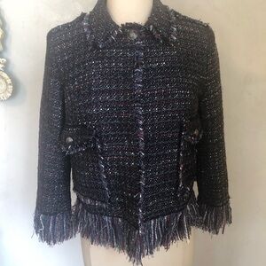 For the Republic Navy,black,pink,purple,white maroon Tweed Blazer w/fringe Size6